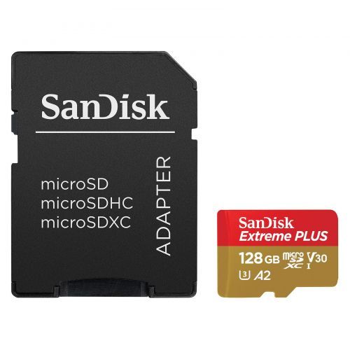 SanDisk Extreme Plus microSDXC UHS-I U3 A2 V30 128 Go + Adaptateur SD - Rue Montgallet